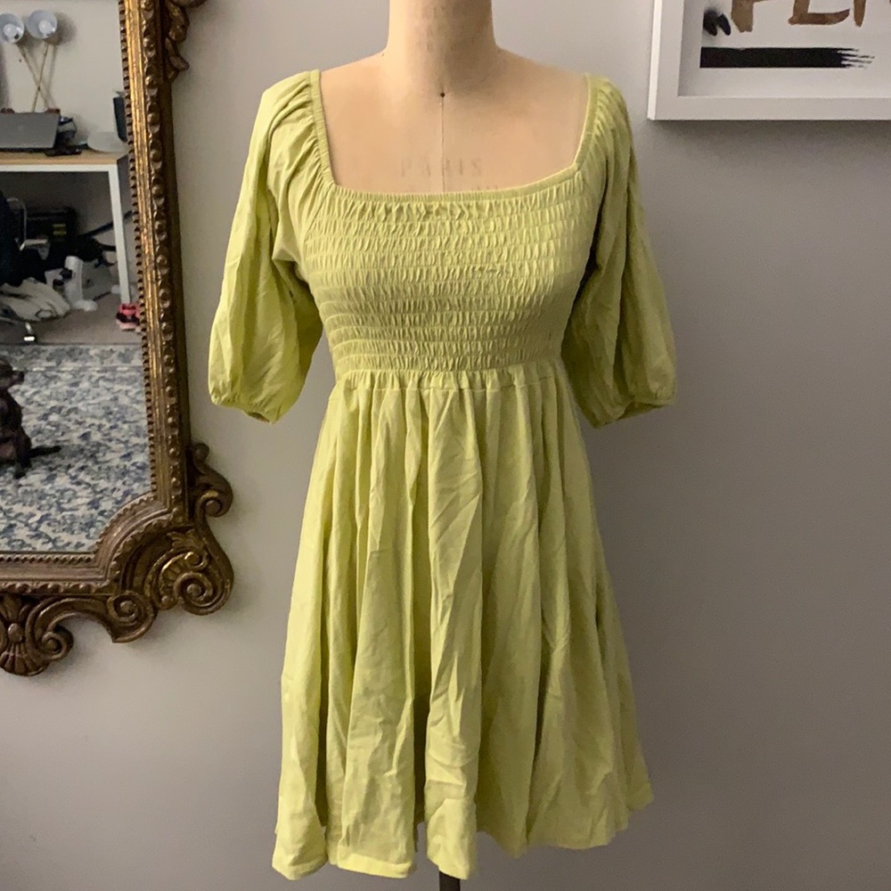 J Crew Green Puff Sleeved Dress
